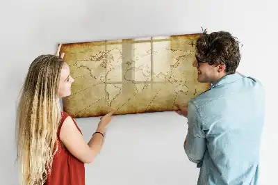 Tableau magnétique à dessiner motif ancienne carte du monde