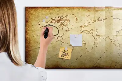 Tableau magnétique à dessiner motif ancienne carte du monde
