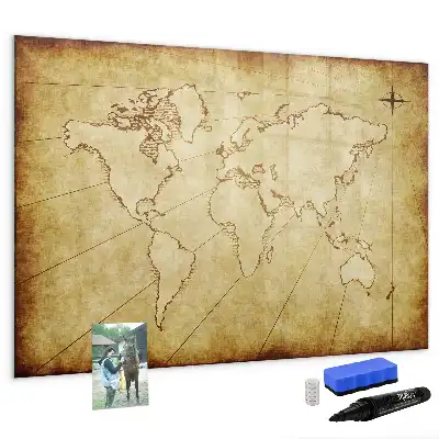 Tableau magnétique à dessiner motif ancienne carte du monde