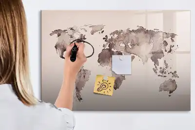 Carte du monde en aquarelle tableau magnétique pour dessiner