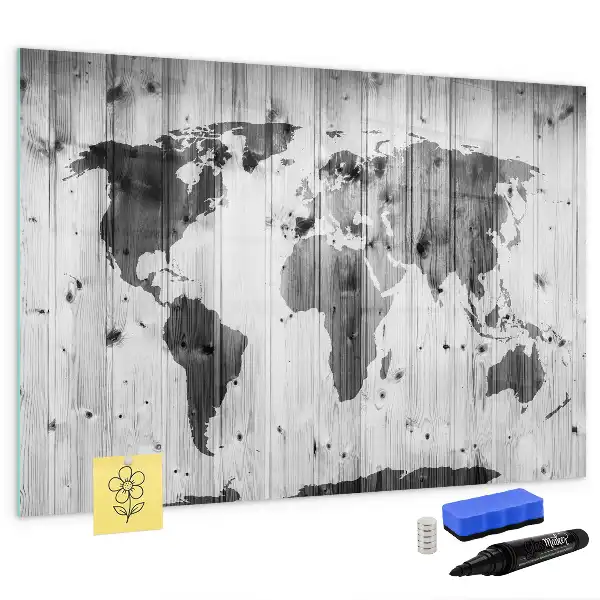Carte du monde sur bois tableau magnétique à dessiner