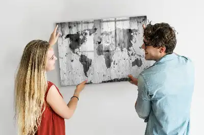 Carte du monde sur bois tableau magnétique à dessiner