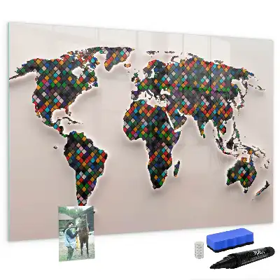 Tableau magnétique à dessiner carte du monde abstraite