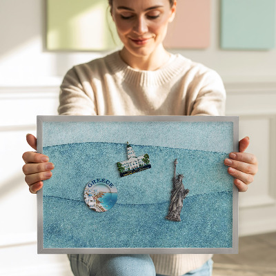 Tableau magnétique avec cadre argenté Vagues bleues aquarellées