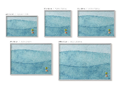 Tableau magnétique avec cadre argenté Vagues bleues aquarellées
