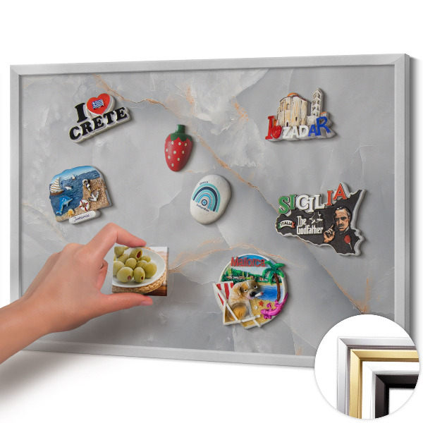 Tableau magnétique avec cadre argenté Marbre décoratif élégant