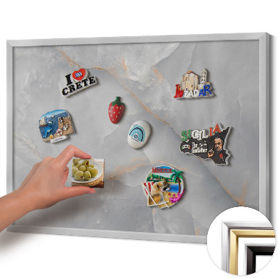 Tableau magnétique avec cadre argenté Marbre décoratif élégant