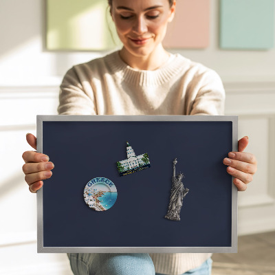 Tableau magnétique avec cadre argenté Couleur bleu marine foncé