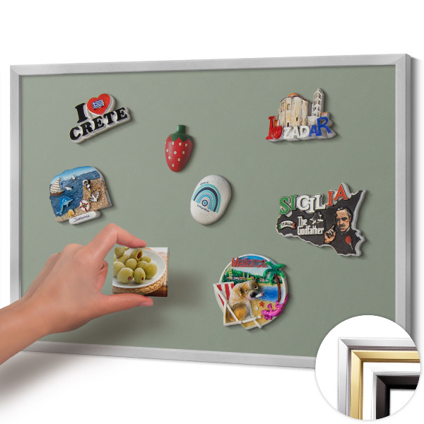 Tableau magnétique avec cadre argenté Couleur olive clair