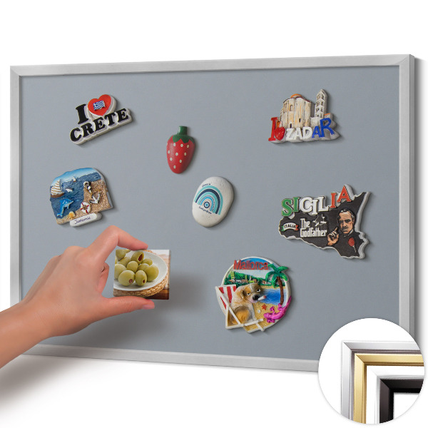 Tableau magnétique avec cadre argenté Couleur grise