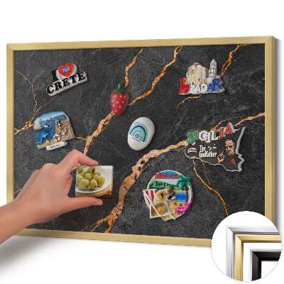 Tableau magnétique avec cadre doré Marbre foncé décoré
