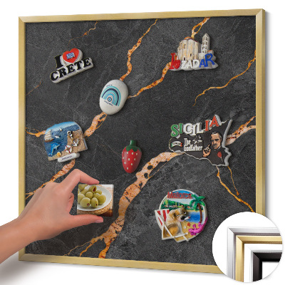 Tableau magnétique avec cadre doré Marbre foncé décoré
