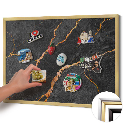 Tableau magnétique avec cadre doré Marbre foncé décoré