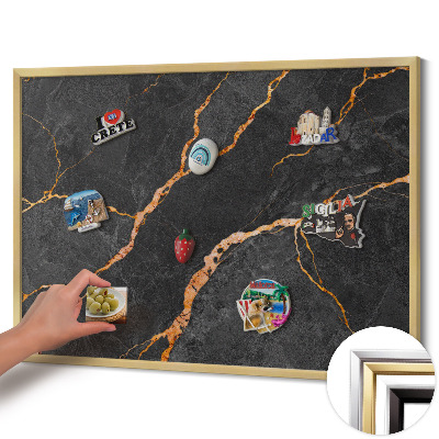 Tableau magnétique avec cadre doré Marbre foncé décoré