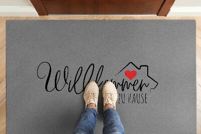 Tapis d'entrée Willkommen zu hause Fond gris