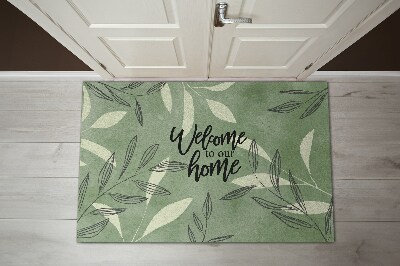 Tapis d'entrée Welcome to our home Motif feuille