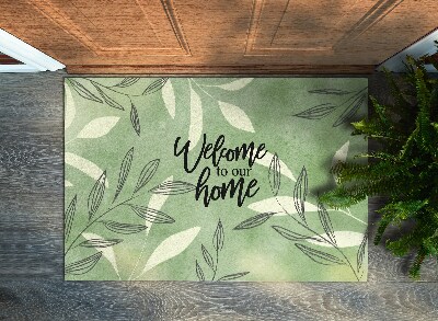 Tapis d'entrée Welcome to our home Motif feuille