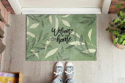 Tapis d'entrée Welcome to our home Motif feuille