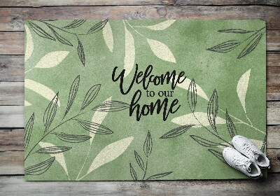 Tapis d'entrée Welcome to our home Motif feuille