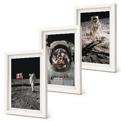 Lot de 3 tableaux Photos d'astronautes atterrissant sur la Lune