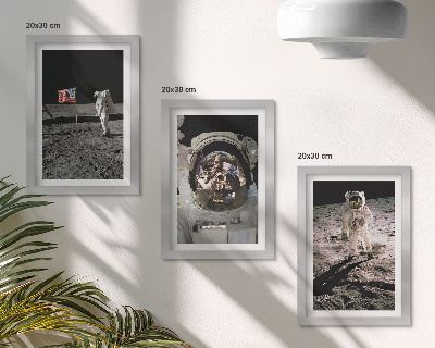 Lot de 3 tableaux Photos d'astronautes atterrissant sur la Lune