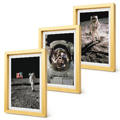 Lot de 3 tableaux Photos d'astronautes atterrissant sur la Lune
