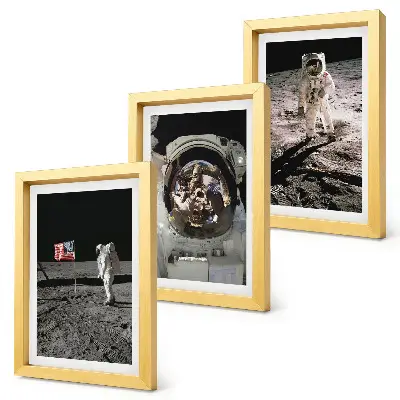 Lot de 3 tableaux représentant des photos d'astronautes atterrissant sur la Lune