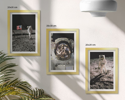 Lot de 3 tableaux Photos d'astronautes atterrissant sur la Lune