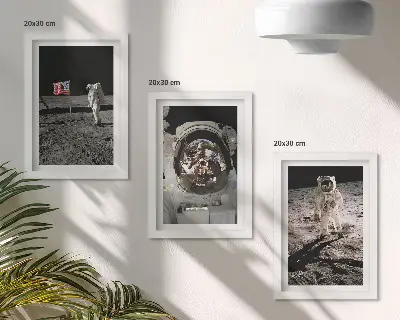 Lot de 3 tableaux représentant des photos d'astronautes atterrissant sur la Lune