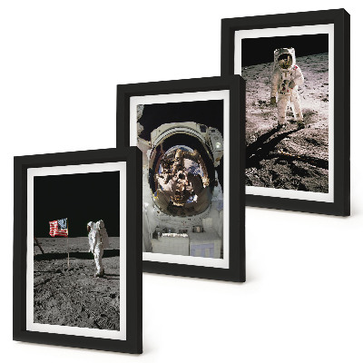 Lot de 3 tableaux Photos d'astronautes atterrissant sur la Lune