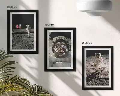 Lot de 3 tableaux représentant des photos d'astronautes atterrissant sur la Lune