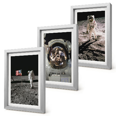 Lot de 3 tableaux Photos d'astronautes atterrissant sur la Lune