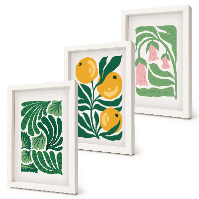 Ensemble de 3 tableaux Motifs végétaux minimalistes avec fruits et feuilles