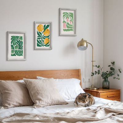 Ensemble de 3 tableaux Motifs végétaux minimalistes avec fruits et feuilles