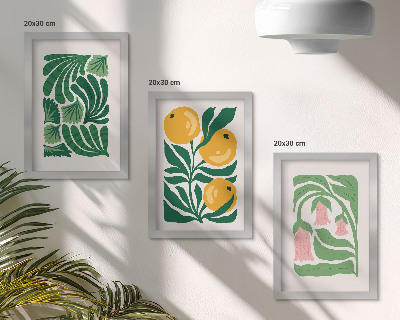 Ensemble de 3 tableaux Motifs végétaux minimalistes avec fruits et feuilles