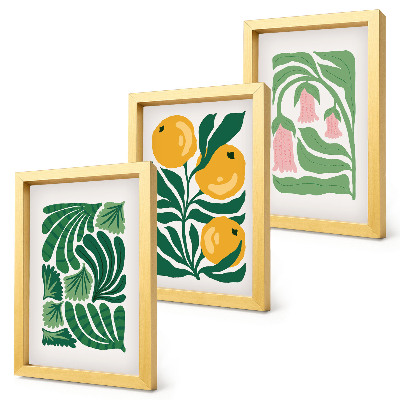 Ensemble de 3 tableaux Motifs végétaux minimalistes avec fruits et feuilles