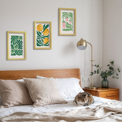 Ensemble de 3 tableaux Motifs végétaux minimalistes avec fruits et feuilles