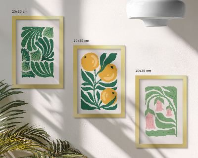 Ensemble de 3 tableaux Motifs végétaux minimalistes avec fruits et feuilles