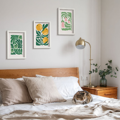 Ensemble de 3 tableaux Motifs végétaux minimalistes avec fruits et feuilles