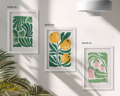 Ensemble de 3 tableaux Motifs végétaux minimalistes avec fruits et feuilles