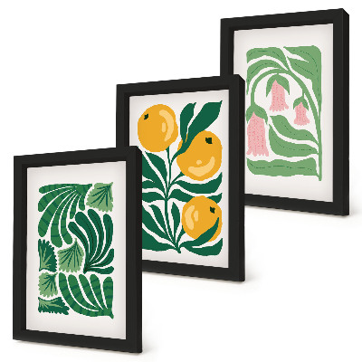 Ensemble de 3 tableaux Motifs végétaux minimalistes avec fruits et feuilles