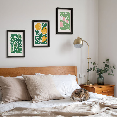 Ensemble de 3 tableaux Motifs végétaux minimalistes avec fruits et feuilles