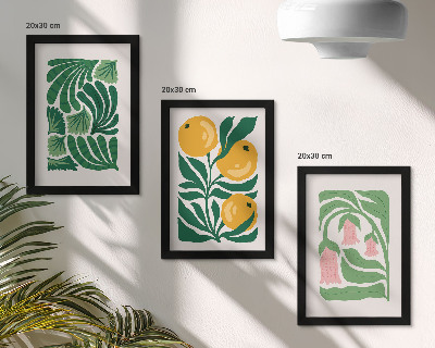 Ensemble de 3 tableaux Motifs végétaux minimalistes avec fruits et feuilles