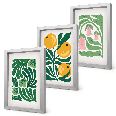 Ensemble de 3 tableaux Motifs végétaux minimalistes avec fruits et feuilles