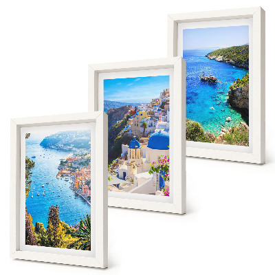 Mur de cadres Vues côtières grecques et la ville d'Oia à Santorin