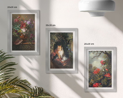 Lot de 3 tableaux Fleurs vintage, chats et plantes dans la nature