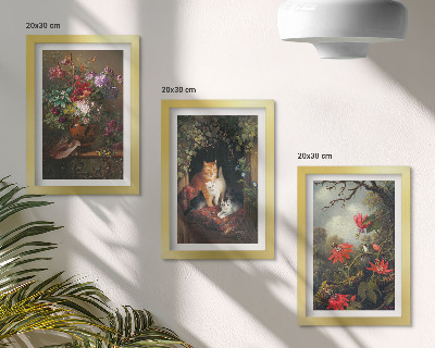 Lot de 3 tableaux Fleurs vintage, chats et plantes dans la nature