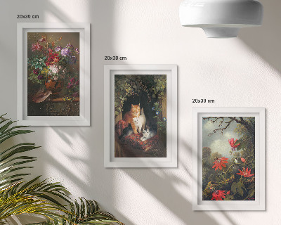 Lot de 3 tableaux Fleurs vintage, chats et plantes dans la nature