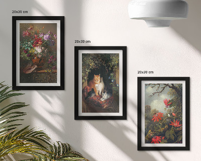 Lot de 3 tableaux Fleurs vintage, chats et plantes dans la nature