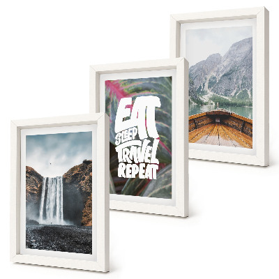 Ensemble de 3 tableaux Cascades de montagne, voyage en bateau au cœur de la nature et végétation